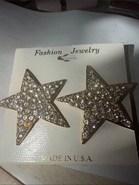 Fashion Jewelry Gold Star Earrings with Pink and Clear Crystals